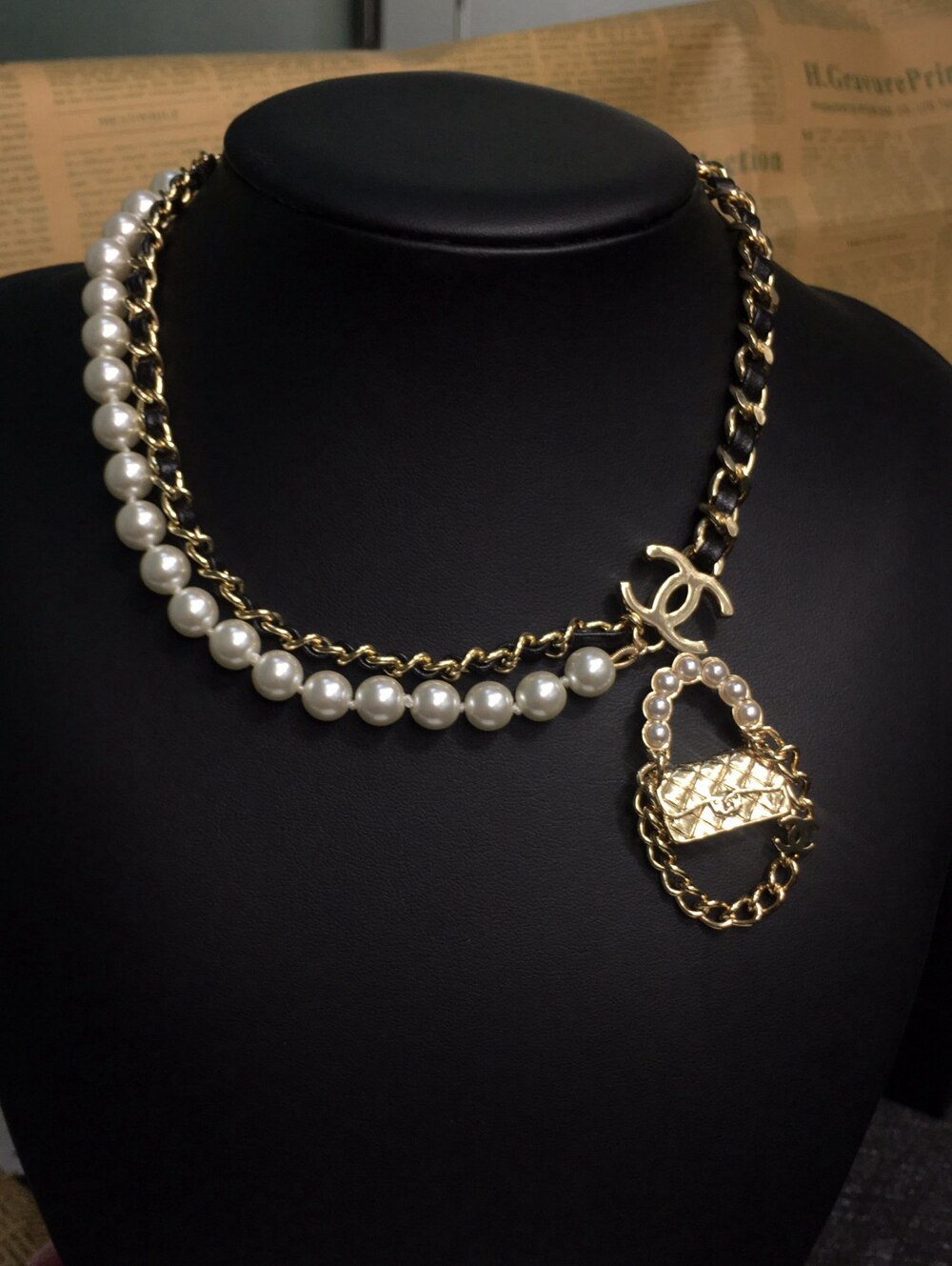 Chanel Double Strand Faux Pearl CC Floral Charm Necklace